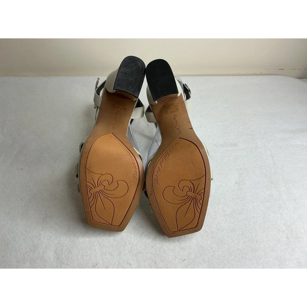 Franco Sarto Damalis Stone Square Toe Block Leather Strappy Heels 10M